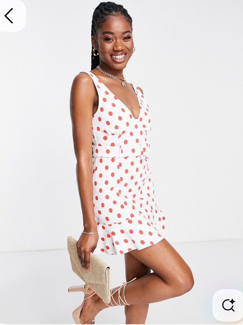 ASOS Design Pephem Belted Polka Dot Mini Dress Red & White Size XS/S